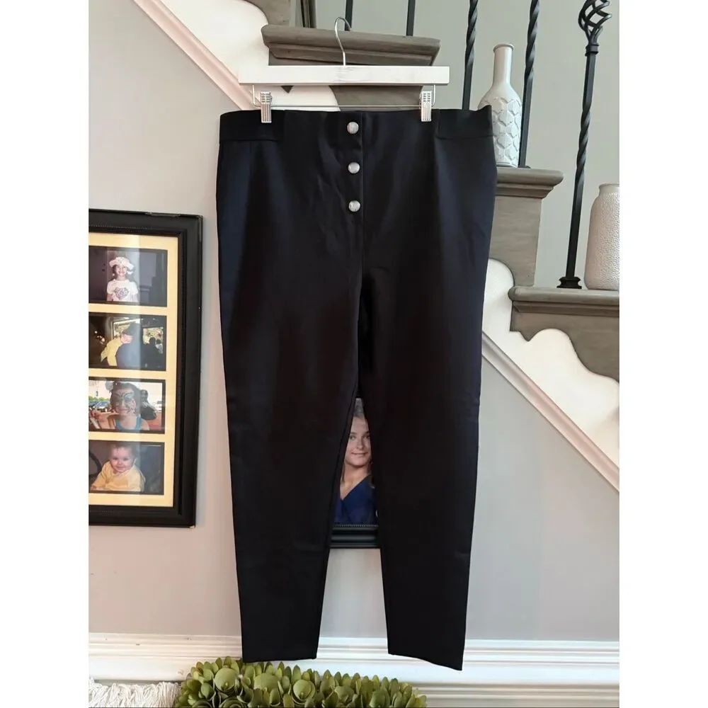 Loft Black Front Button Pull In Pants sz XXL NWT